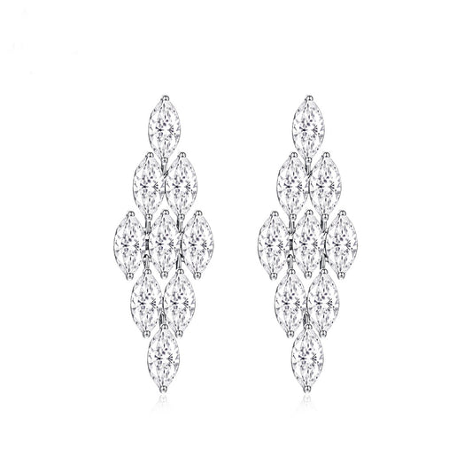 White Gold Plated Navette Cubic Zirconia Chandelier Earrings AAA2314