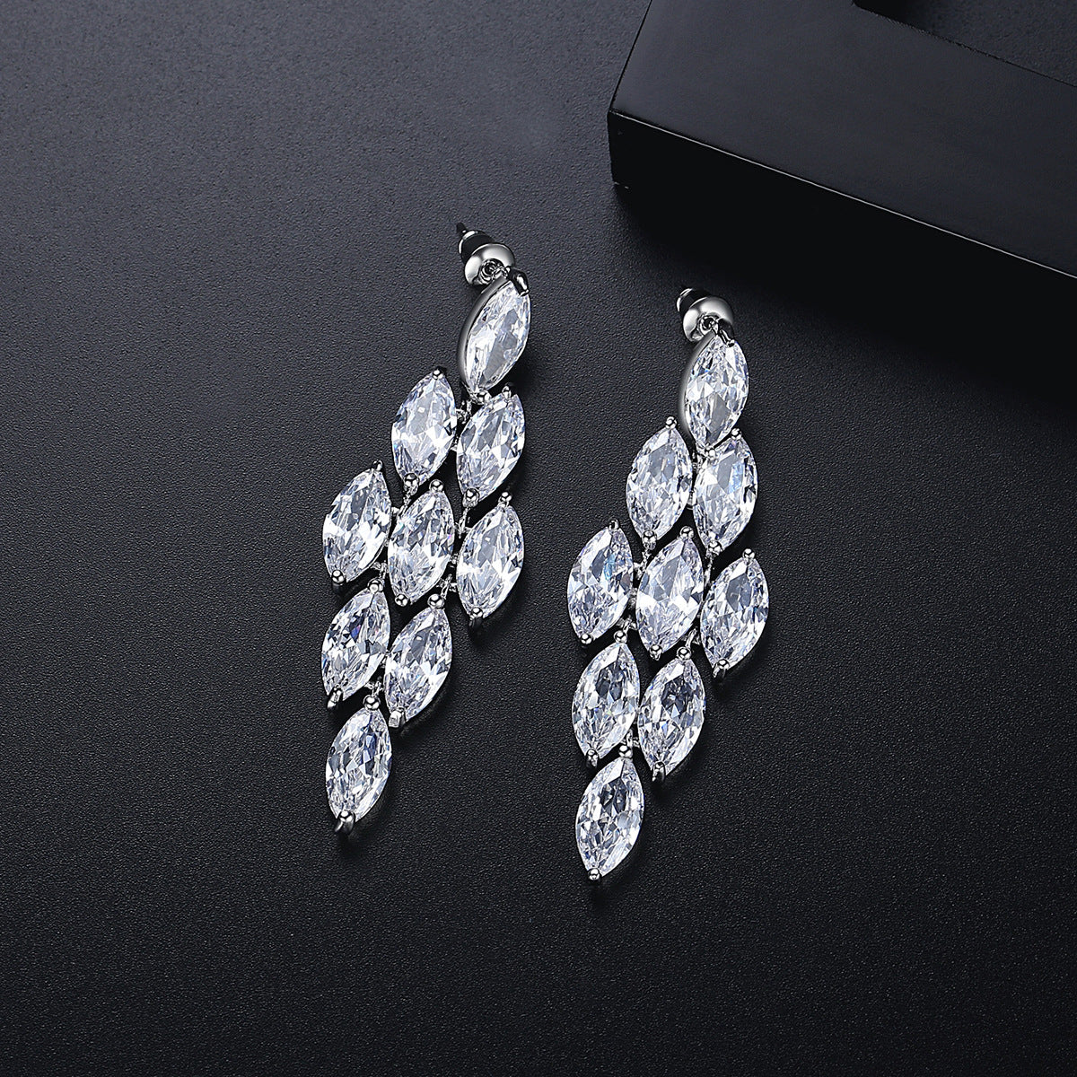 White Gold Plated Navette Cubic Zirconia Chandelier Earrings AAA2314
