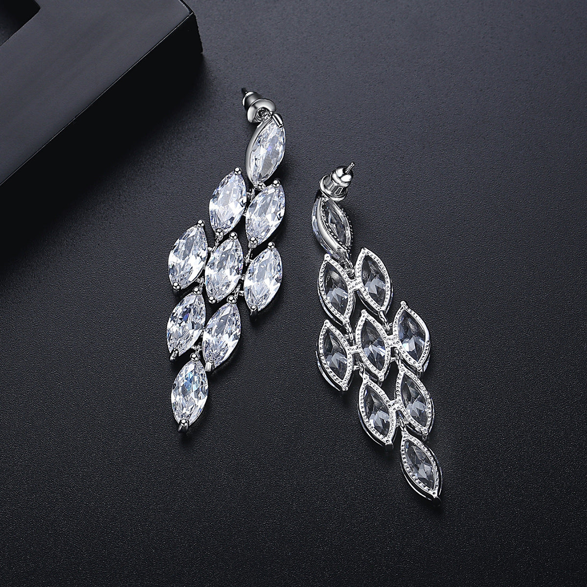 White Gold Plated Navette Cubic Zirconia Chandelier Earrings AAA2314