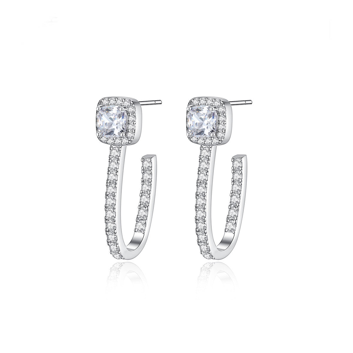 Square Cushion Cubic Zirconia C Shape Stud Earrings AAA2318