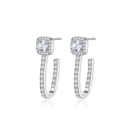 Square Cushion Cubic Zirconia C Shape Stud Earrings AAA2318