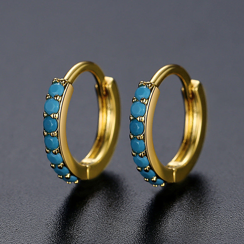 Gold Plated Turquoise Huggie Hoop Earrings AAA2319
