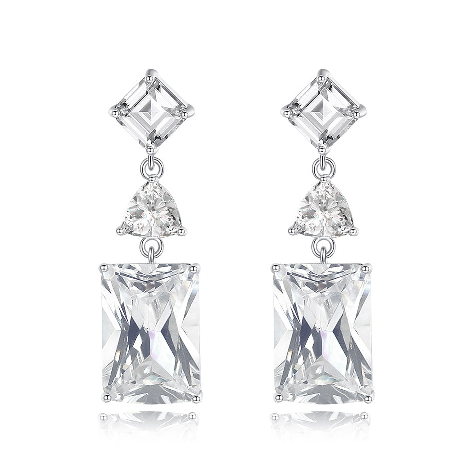 White Gold Plated Square Cubic Zirconia Dangle Earrings AAA2321