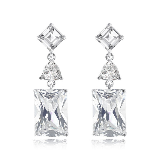 White Gold Plated Square Cubic Zirconia Dangle Earrings AAA2321