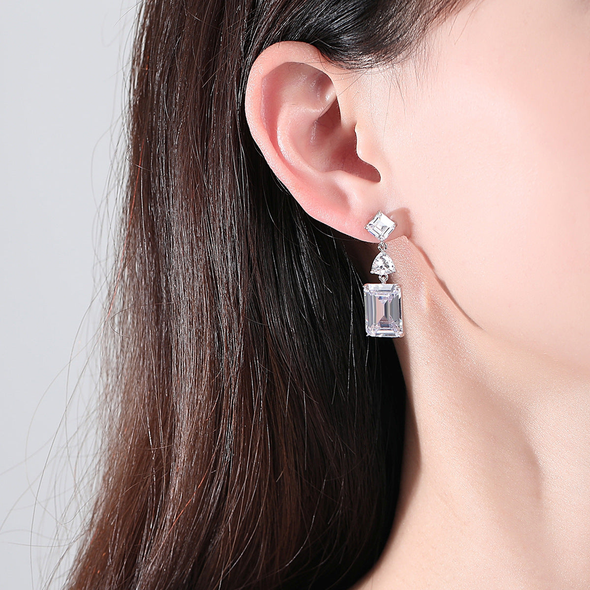 White Gold Plated Square Cubic Zirconia Dangle Earrings AAA2321