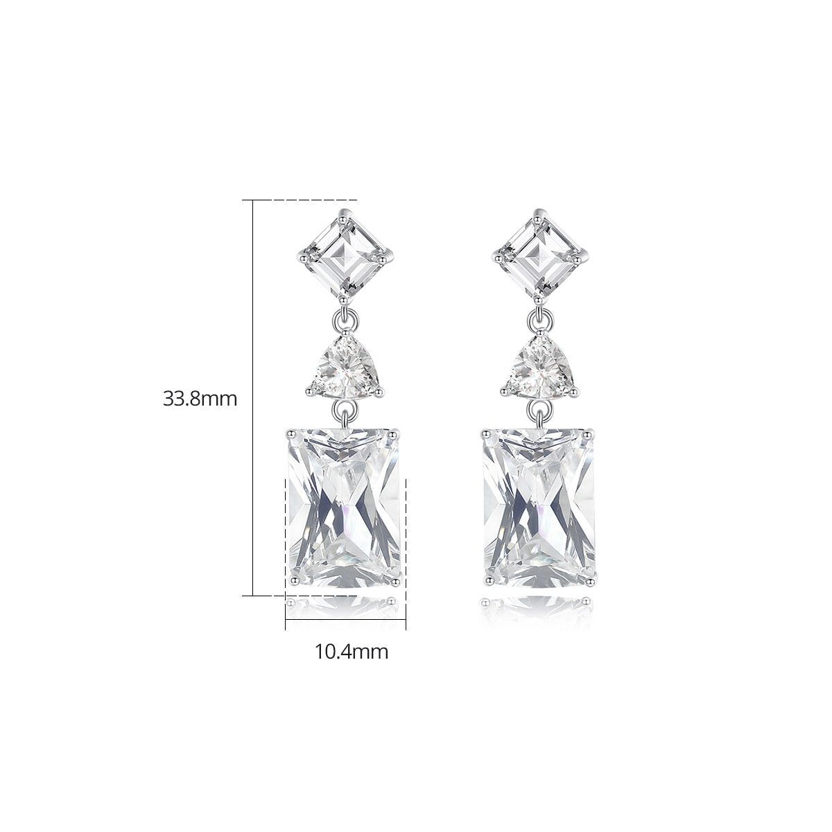 White Gold Plated Square Cubic Zirconia Dangle Earrings AAA2321