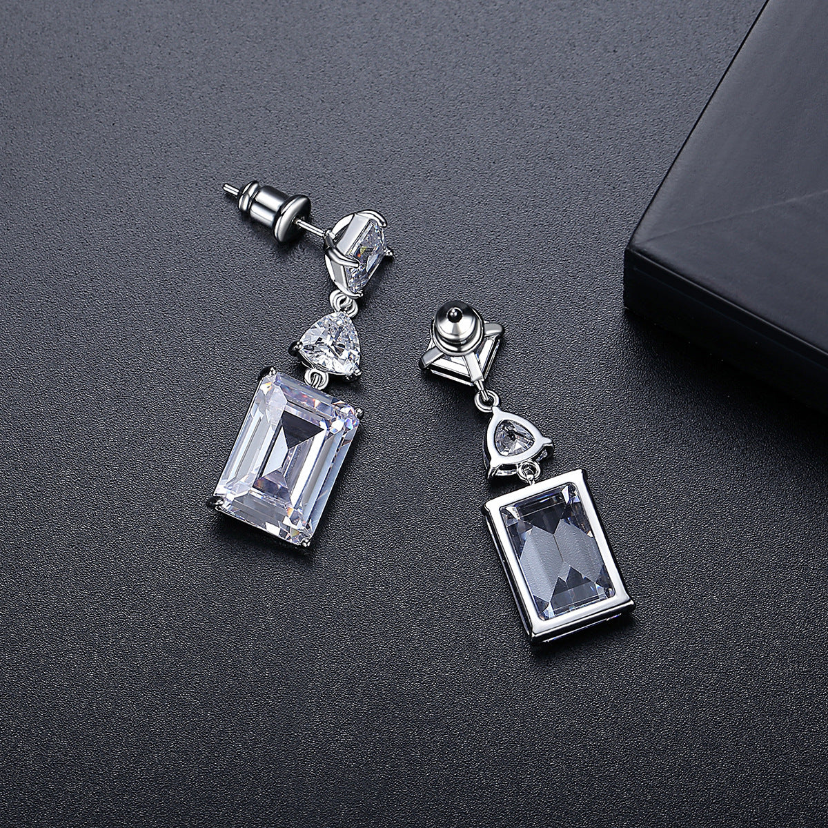 White Gold Plated Square Cubic Zirconia Dangle Earrings AAA2321