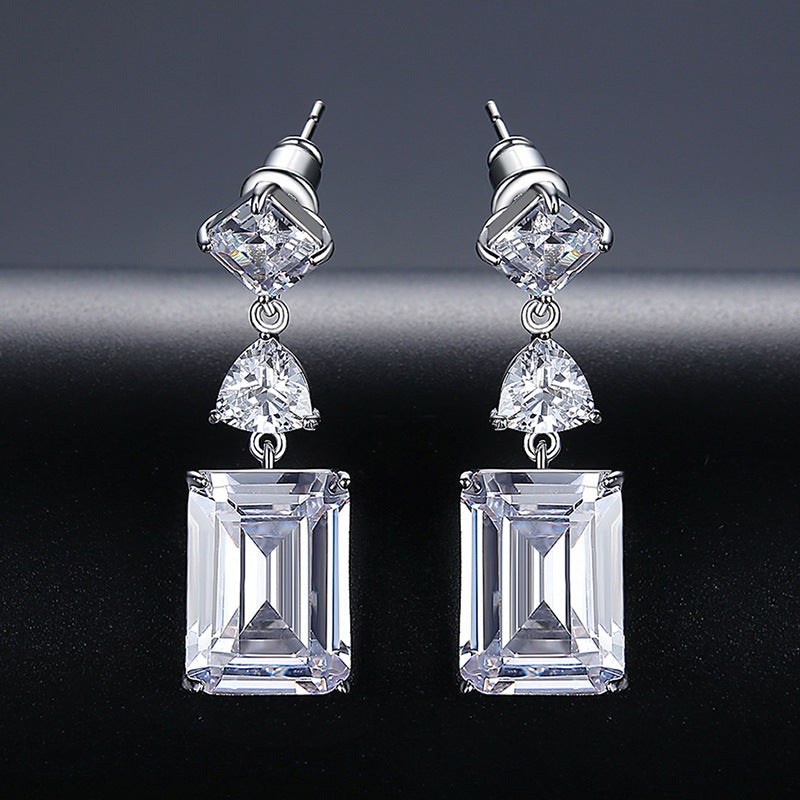 White Gold Plated Square Cubic Zirconia Dangle Earrings AAA2321