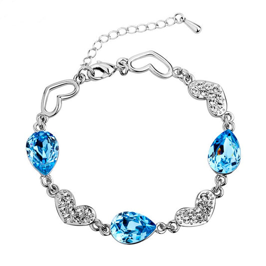 White Gold Plated Cubic Zirconia Heart & Blue Teardrop Bracelet AAA2323