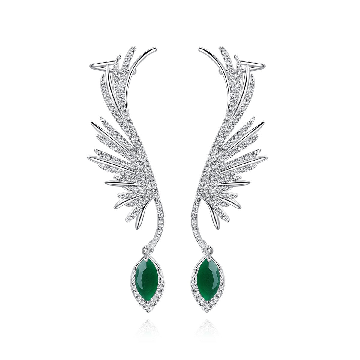 Green Marquise Cubic Zirconia Dangle Ear Cuff Earrings AAA2324