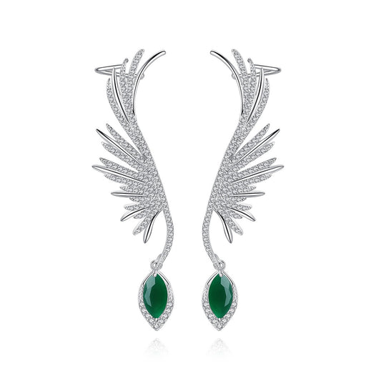 Green Marquise Cubic Zirconia Dangle Ear Cuff Earrings AAA2324