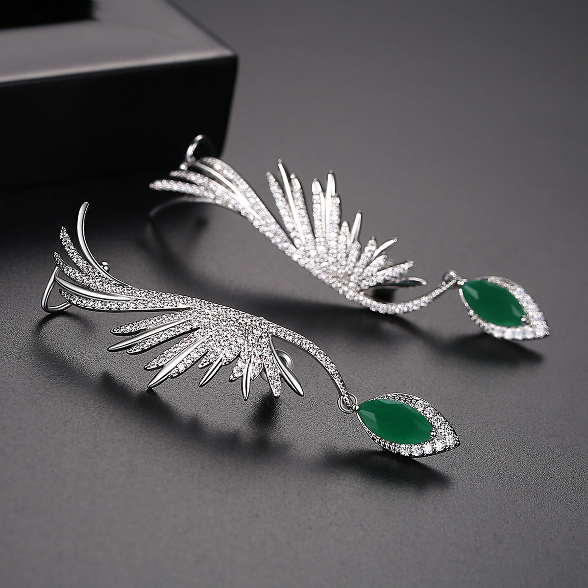 Green Marquise Cubic Zirconia Dangle Ear Cuff Earrings AAA2324
