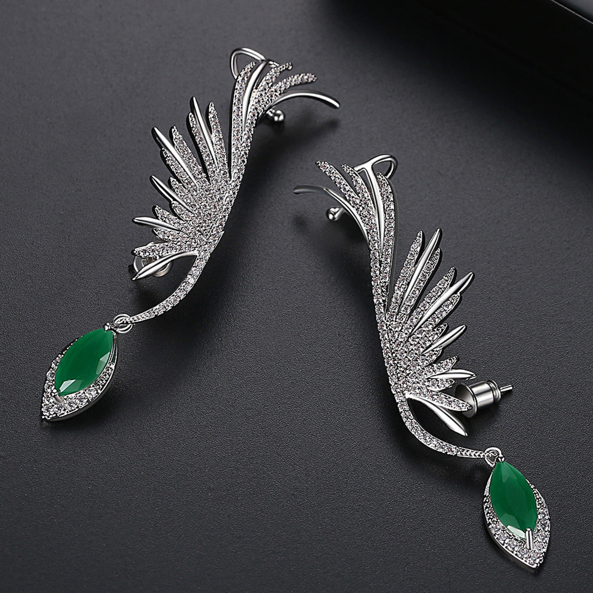 Green Marquise Cubic Zirconia Dangle Ear Cuff Earrings AAA2324