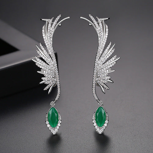 Green Marquise Cubic Zirconia Dangle Ear Cuff Earrings AAA2324