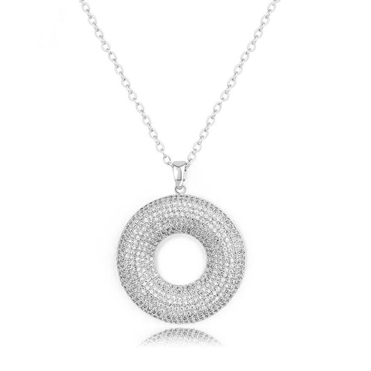 Round Cubic Zirconia Disc Pendant Necklace AAA2325