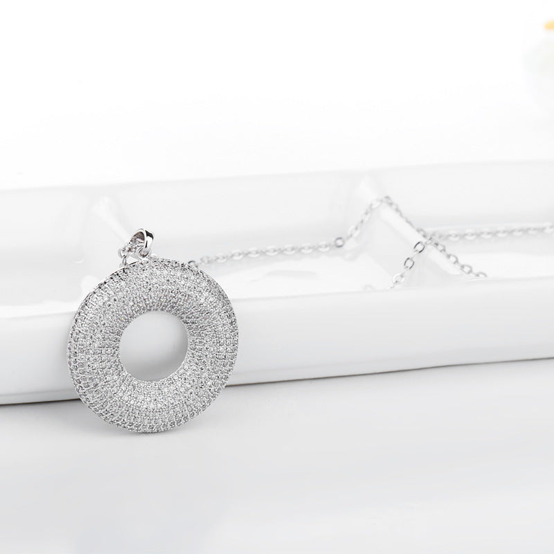 Round Cubic Zirconia Disc Pendant Necklace AAA2325