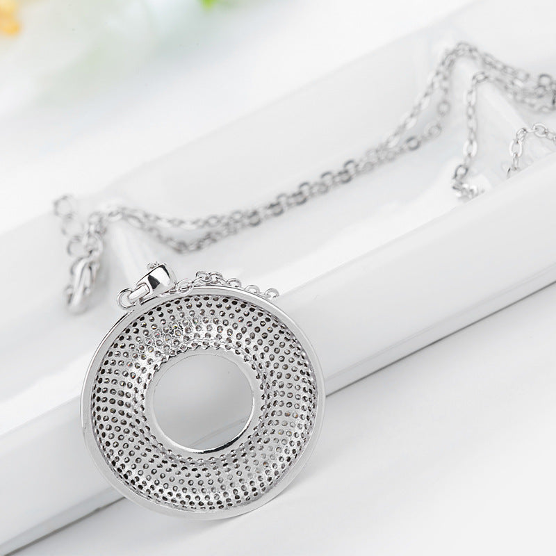 Round Cubic Zirconia Disc Pendant Necklace AAA2325