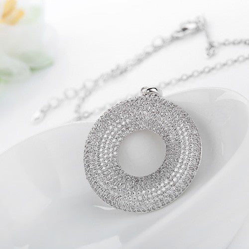 Round Cubic Zirconia Disc Pendant Necklace AAA2325