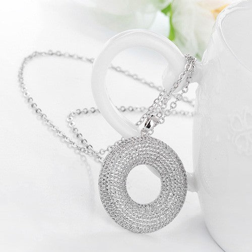 Round Cubic Zirconia Disc Pendant Necklace AAA2325