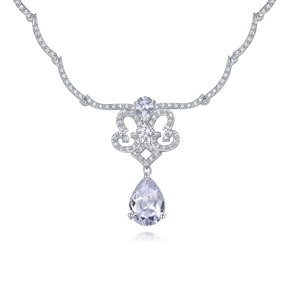 Teardrop Cubic Zirconia Wave Chain Necklace AAA2330