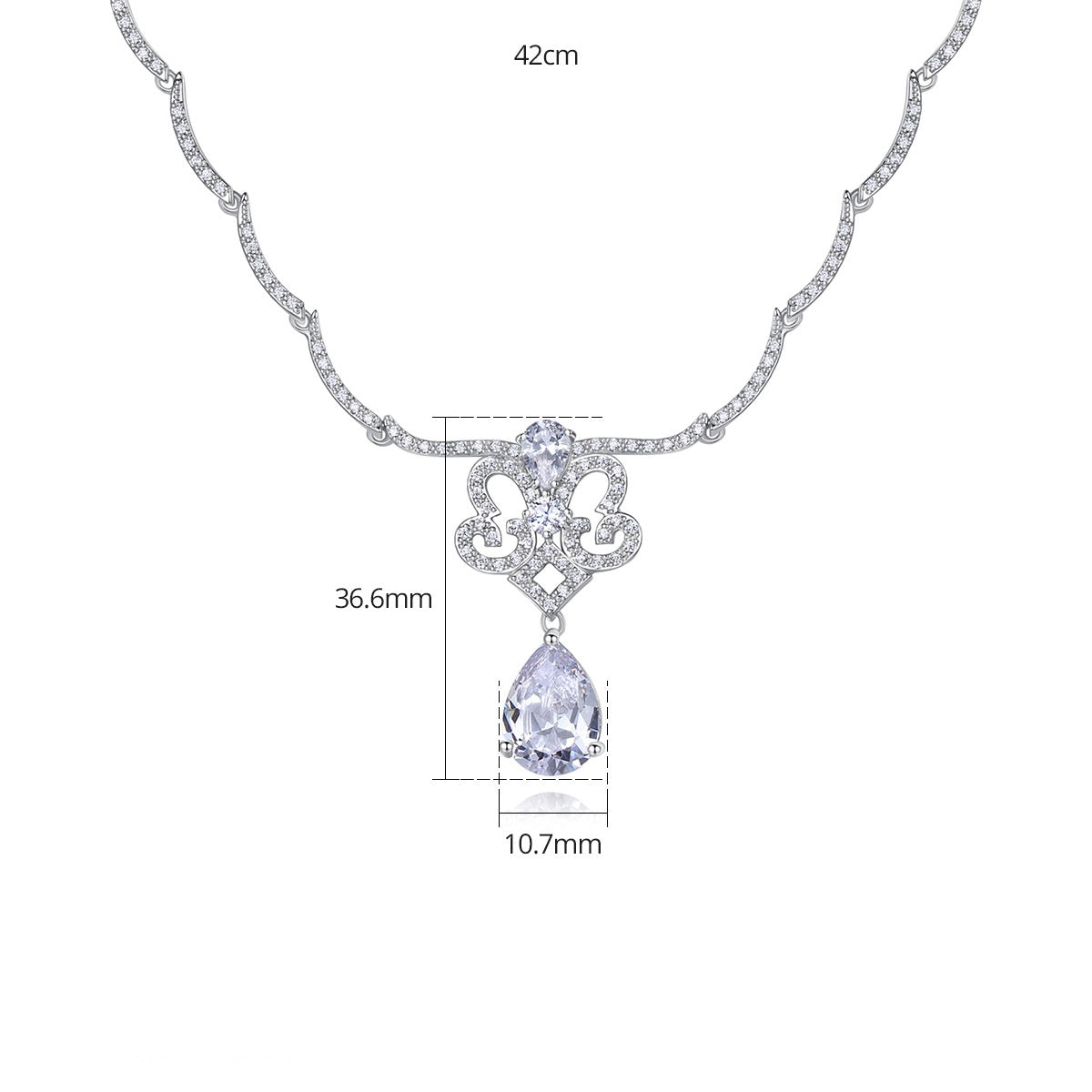 Teardrop Cubic Zirconia Wave Chain Necklace AAA2330