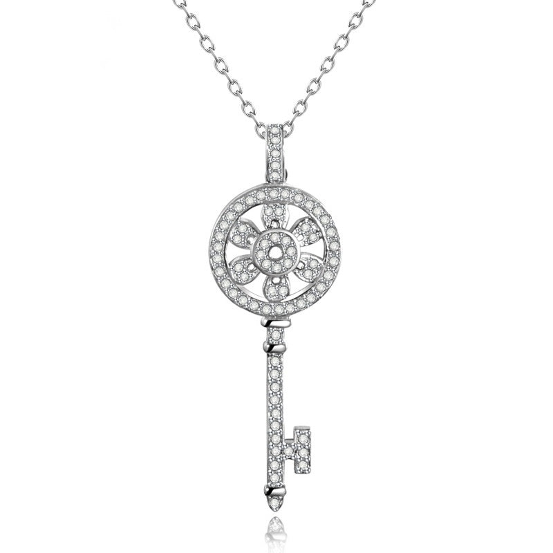 White Gold Plated Cubic Zirconia Key Charm Necklace AAA2331