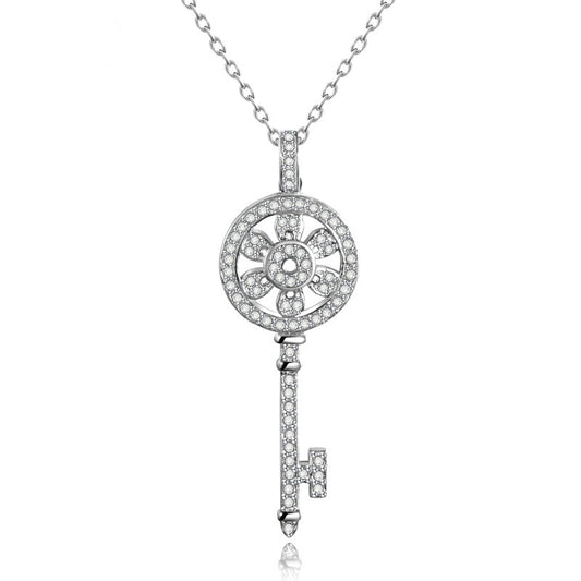 White Gold Plated Cubic Zirconia Key Charm Necklace AAA2331