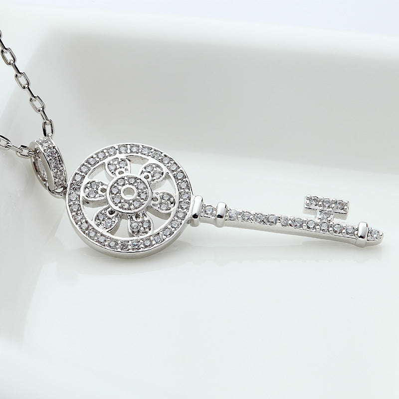 White Gold Plated Cubic Zirconia Key Charm Necklace AAA2331