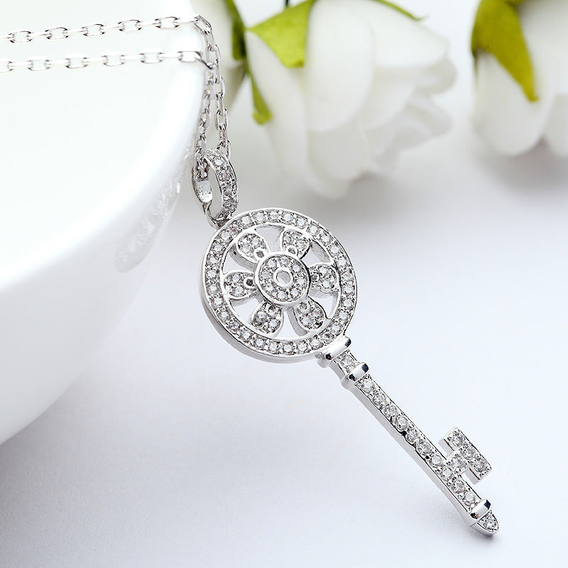 White Gold Plated Cubic Zirconia Key Charm Necklace AAA2331
