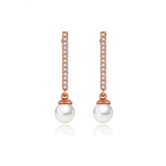 Rose Gold Plated Cubic Zirconia Faux Pearl Dangle Earring AAA2336
