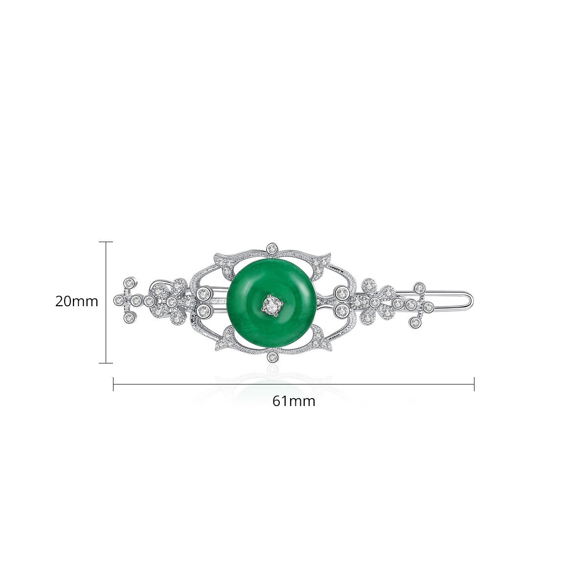 White Gold Plated Cubic Zirconia Faux Jade Hair Clip AAA2345