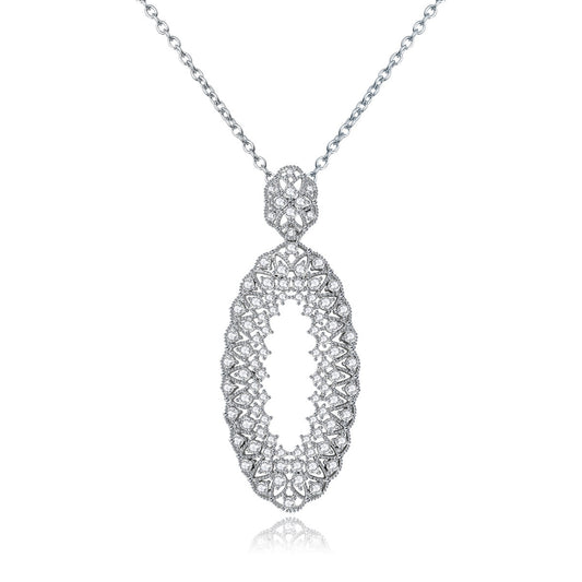 White Gold Plated Cubic Zirconia Marquise Shaped Pendant Necklace AAA2349