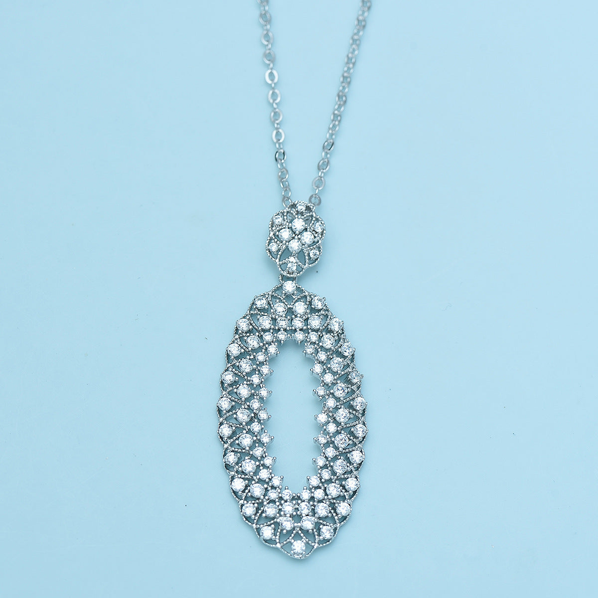 White Gold Plated Cubic Zirconia Marquise Shaped Pendant Necklace AAA2349