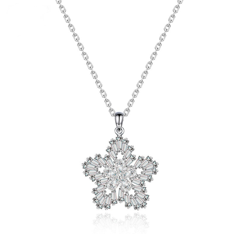 White Gold Plated Cubic Zirconia Flower Pendant Necklace AAA2351