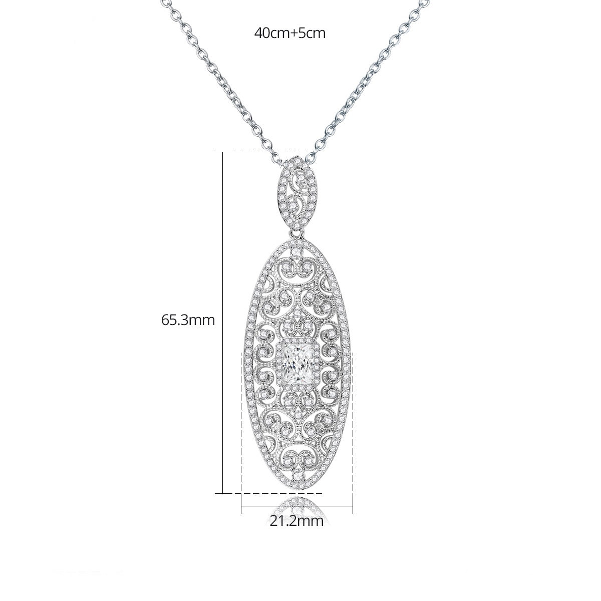 White Gold Plated Hollow Oval Shape Pendant Necklace AAA2356