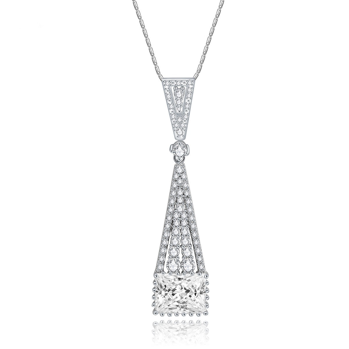 White Gold Plated Long Cubic Zirconia Pendant Chain Necklace AAA2362