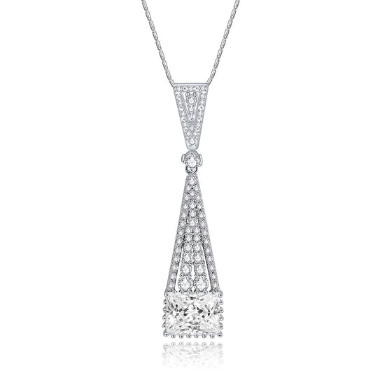 White Gold Plated Long Cubic Zirconia Pendant Chain Necklace AAA2362