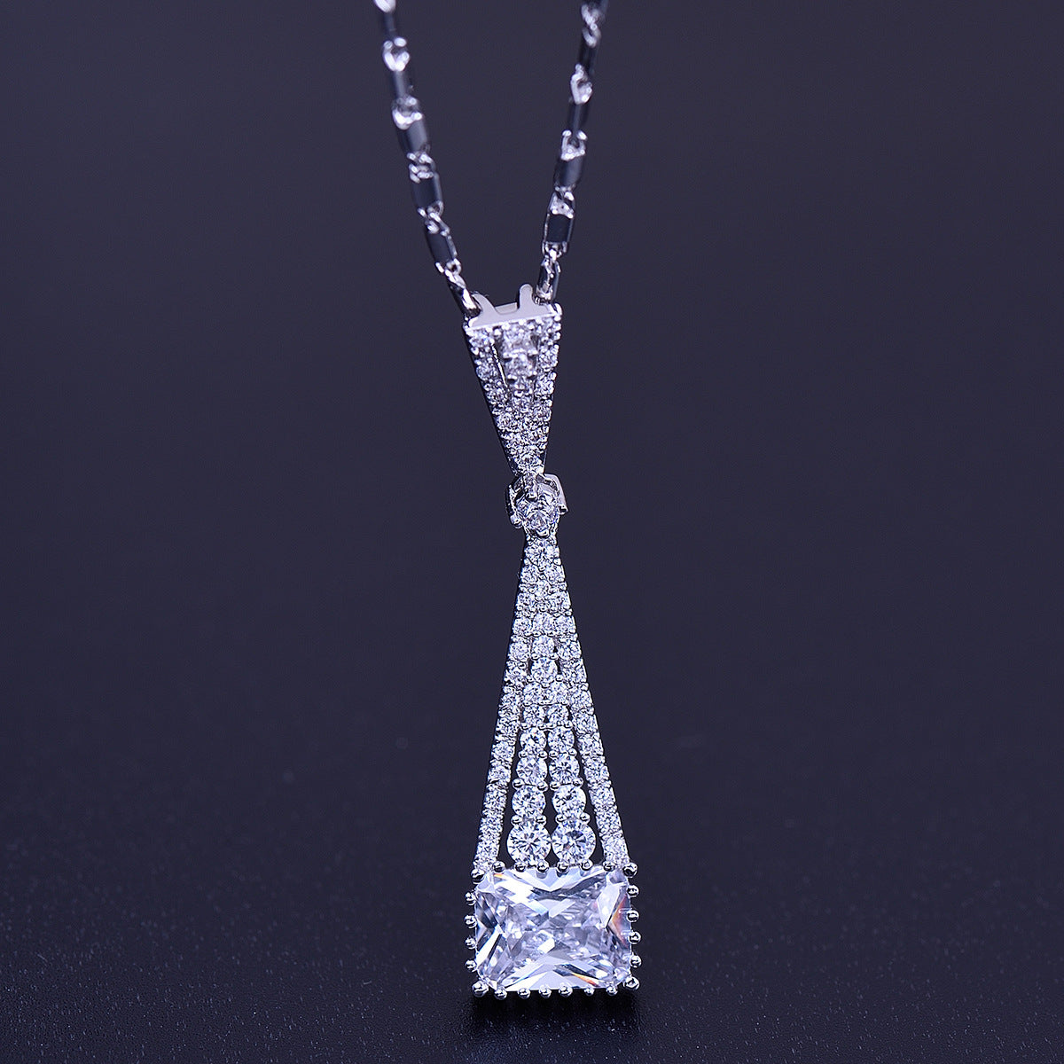 White Gold Plated Long Cubic Zirconia Pendant Chain Necklace AAA2362