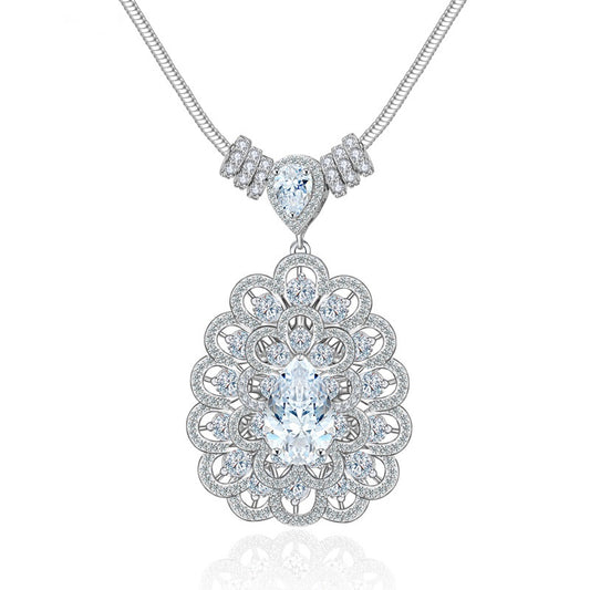 White Gold Plated Teardrop Cubic Zirconia Pendant Chain Necklace AAA2377