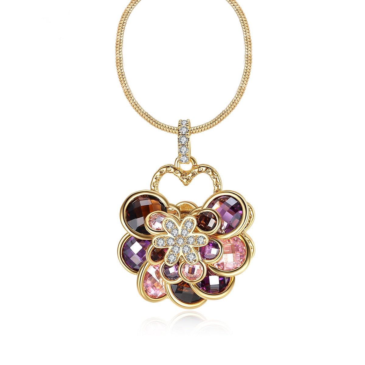 Multi-color Cubic Zirconia Flower Chain Necklace AAA2380