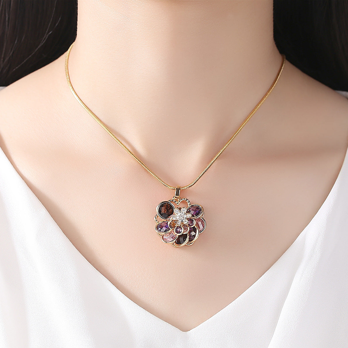 Multi-color Cubic Zirconia Flower Chain Necklace AAA2380
