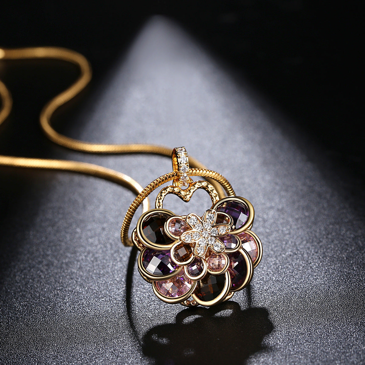 Multi-color Cubic Zirconia Flower Chain Necklace AAA2380
