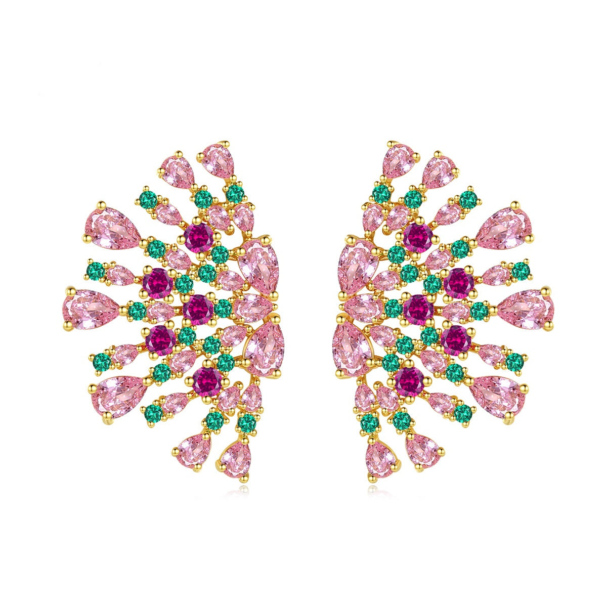 Multi-color Gold Plated Cubic Zirconia Flower Stud Earrings AAA2389