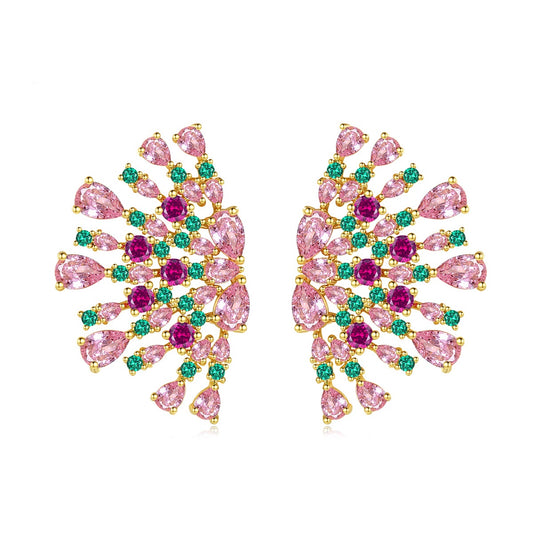 Multi-color Gold Plated Cubic Zirconia Flower Stud Earrings AAA2389