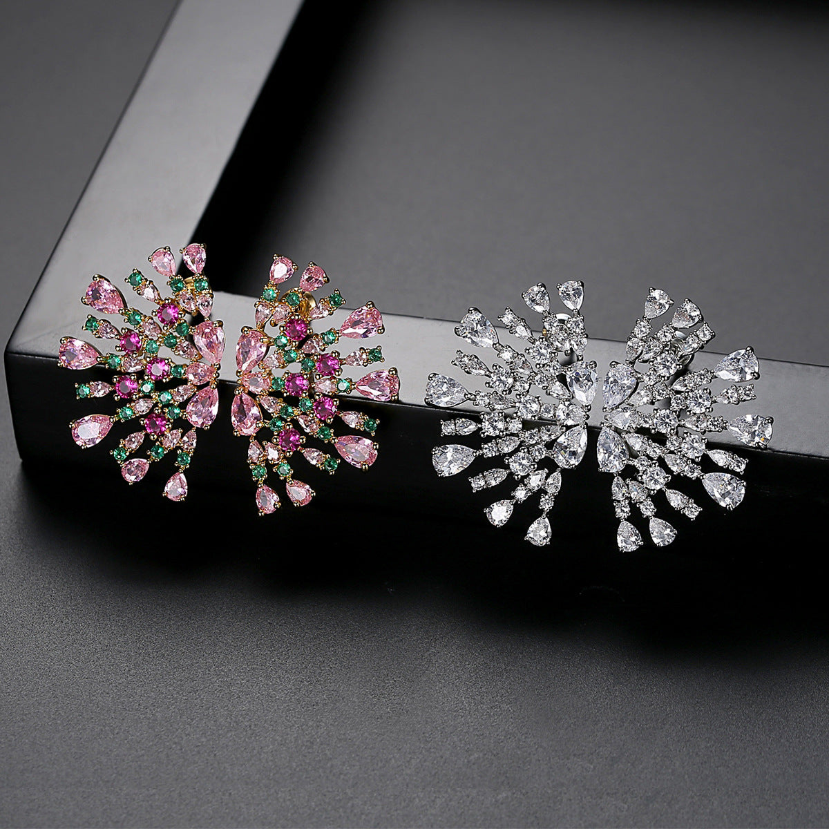 Multi-color Gold Plated Cubic Zirconia Flower Stud Earrings AAA2389