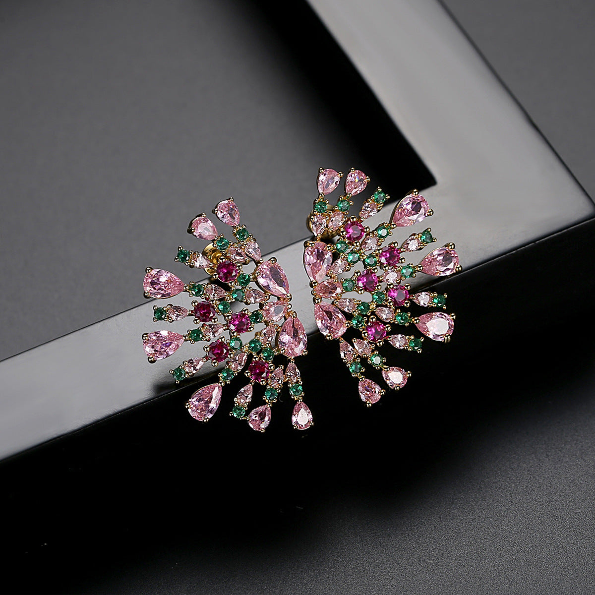 Multi-color Gold Plated Cubic Zirconia Flower Stud Earrings AAA2389
