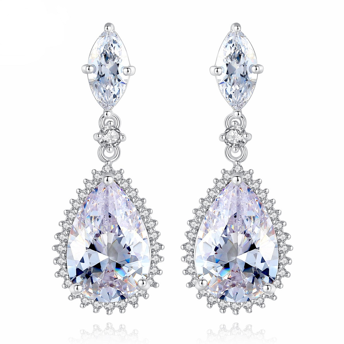 White Gold Plated Teardrop Cubic Zirconia Dangle Earrings AAA2390