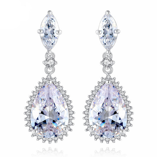 White Gold Plated Teardrop Cubic Zirconia Dangle Earrings AAA2390