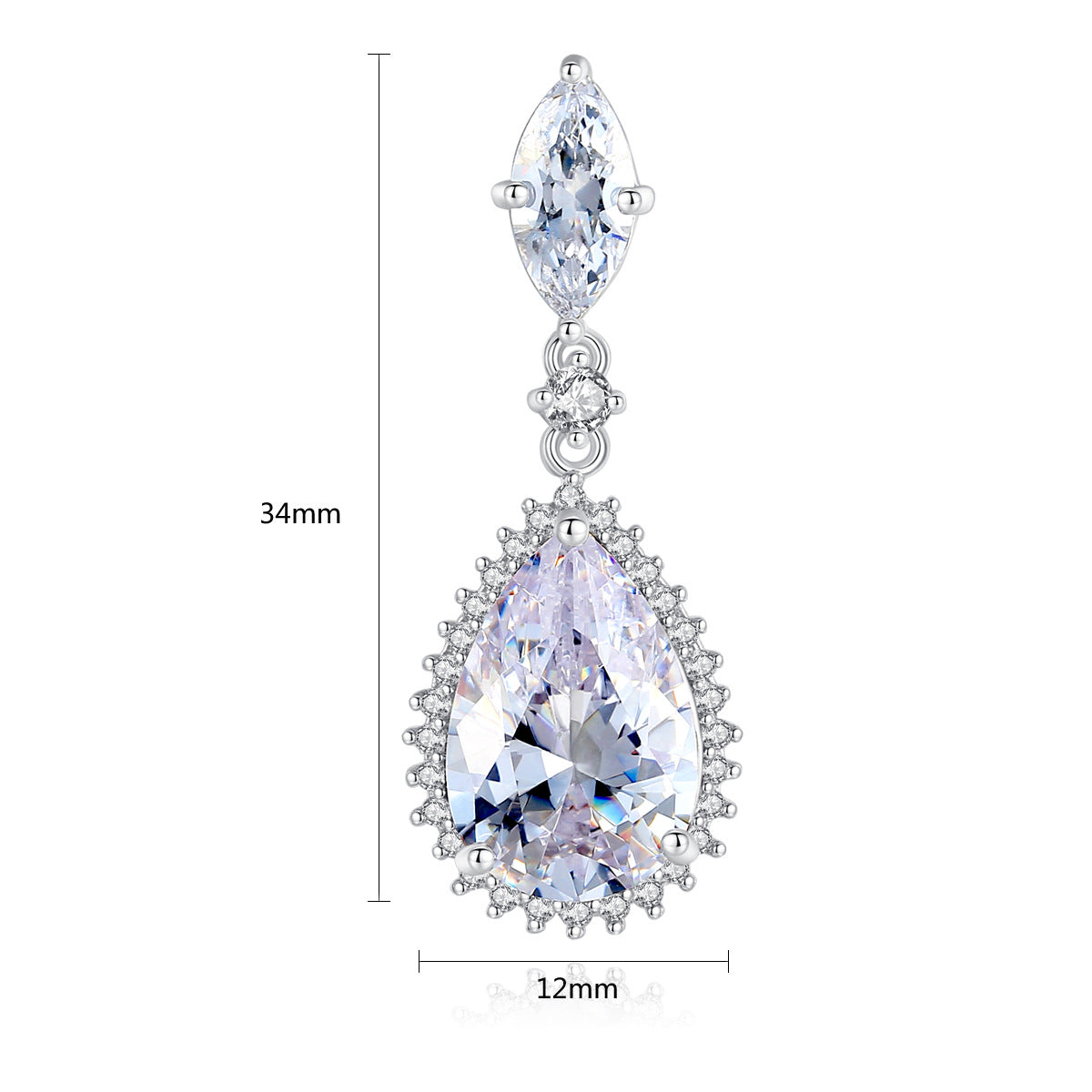 White Gold Plated Teardrop Cubic Zirconia Dangle Earrings AAA2390