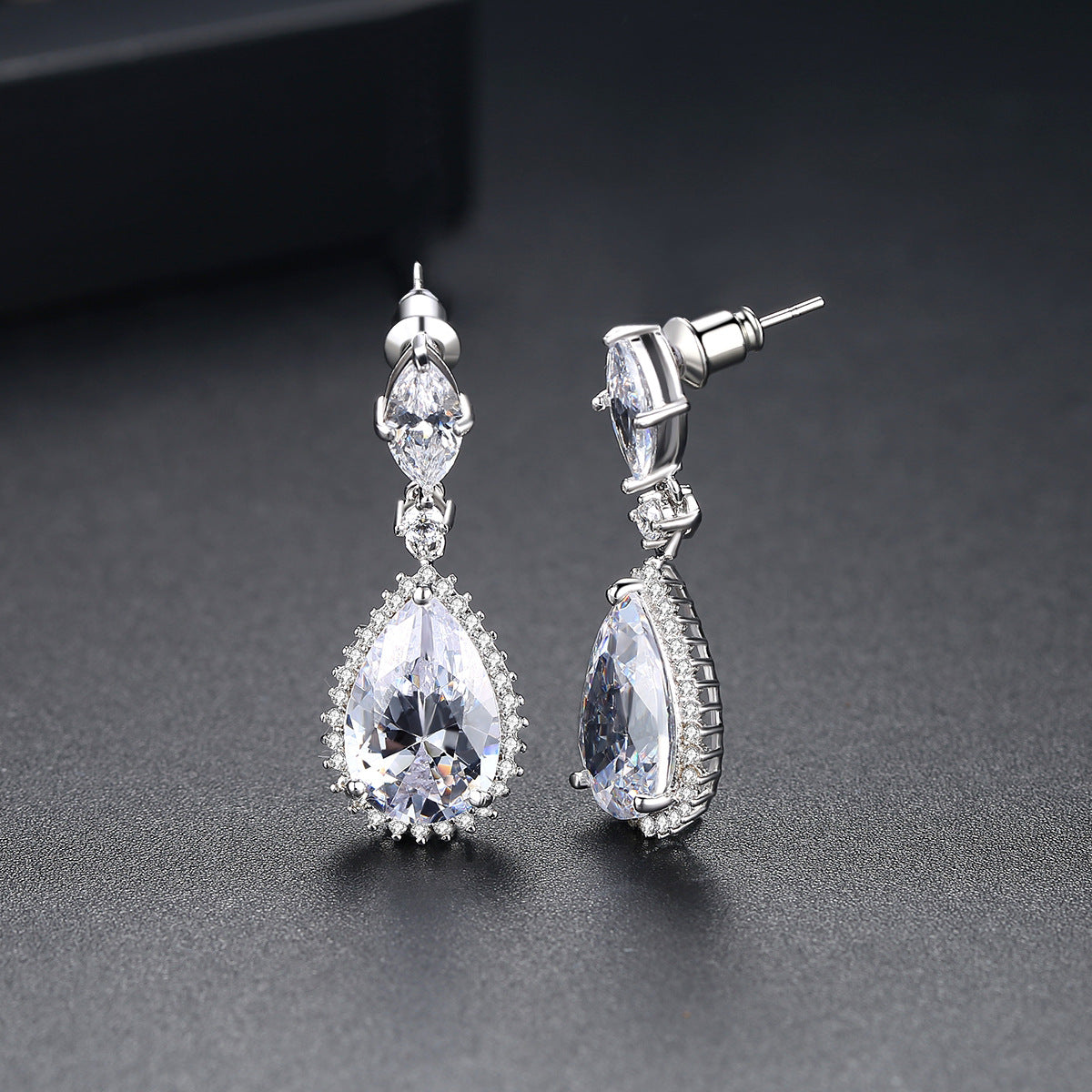 White Gold Plated Teardrop Cubic Zirconia Dangle Earrings AAA2390